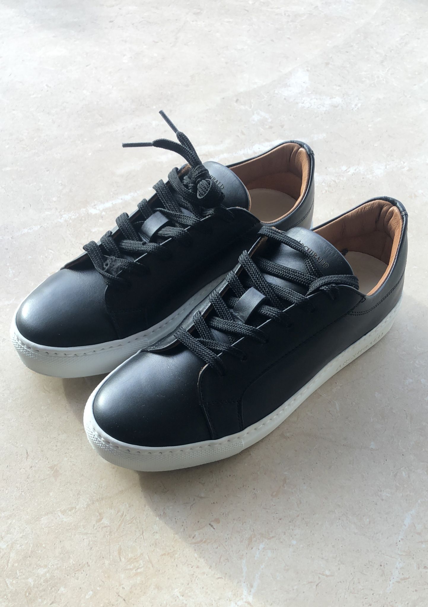 Ghirlandina v2 Low Top Leather Sneakers - Black Calfskin, White Sole - Size 36
